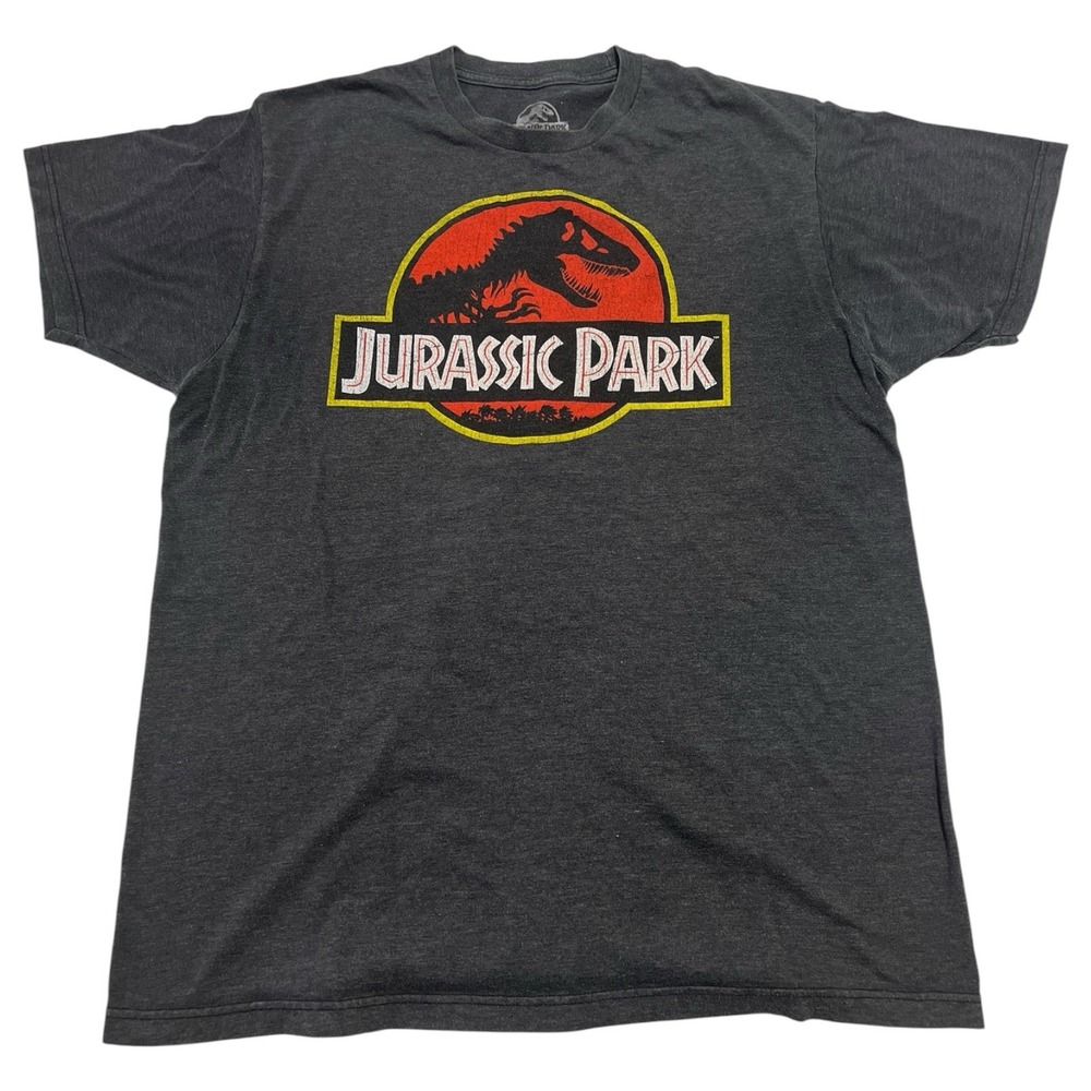 Jurassic Park Men's Distressed Iconic Logo Large Classic Grey T-Shirt